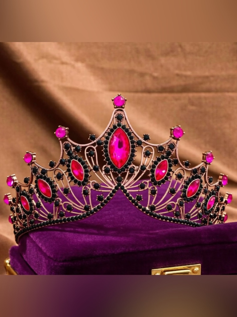 Rose Gold Tiara Crown with Fuchsia Gemstones